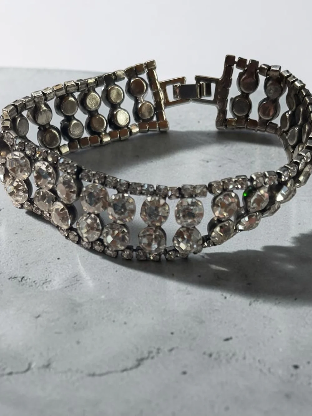 Vintage Style Multi Row Prong Set Rhinestone Statement Bracelet